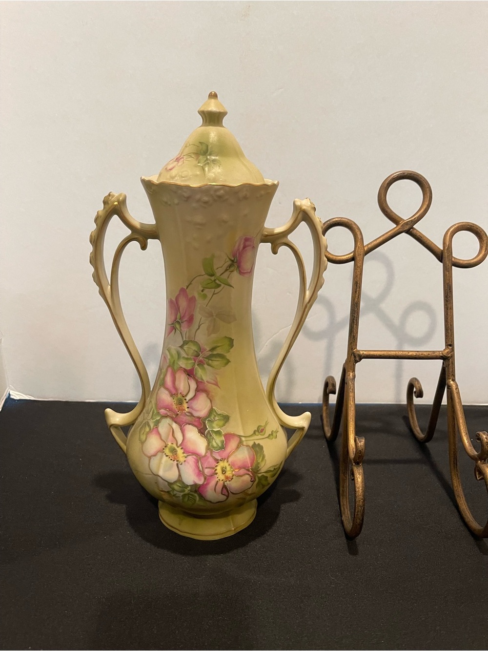 Vintage Nippon Hand Painted Flower Vase/Urn Double Handles with Lid